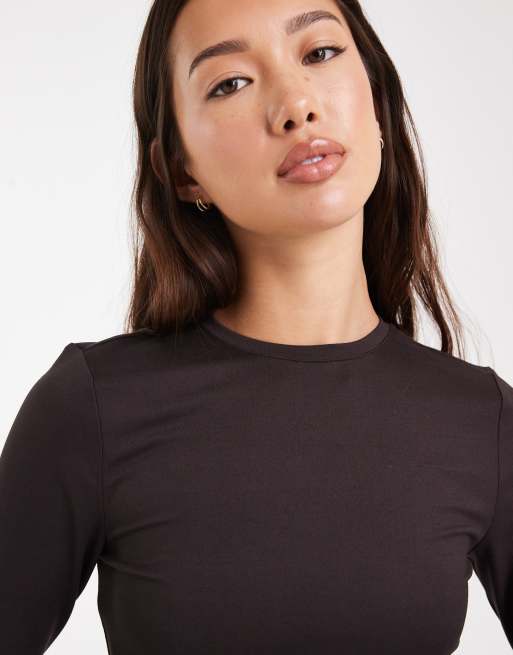 Miss Selfridge – Geformtes, langärmliges T-Shirt in Schokobraun, 3 von 4