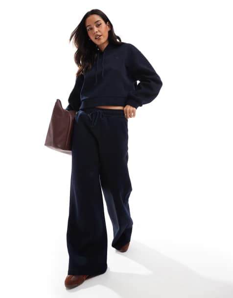 Miss Selfridge – Gefütterte Jogginghose aus schwerem Fleece in Indigoblau mit weitem Bein - view 1
