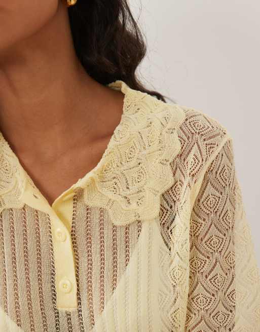 Miss Selfridge - Gehaakte gebreide polo in lichtgeel, 4 van 4