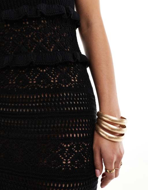 Miss Selfridge - Gehaakte maxi jurk met ruches in zwart, 2 van 4