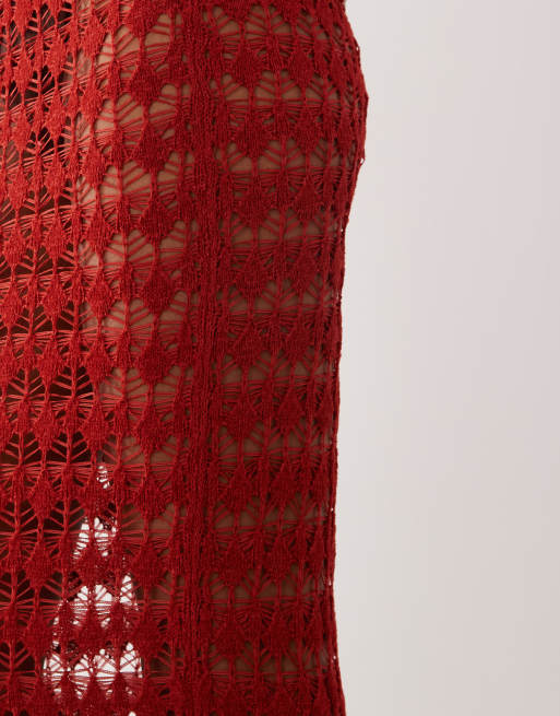 Miss Selfridge - Gehaakte maxi rok in rood, deel van co-ord set, 3 van 5