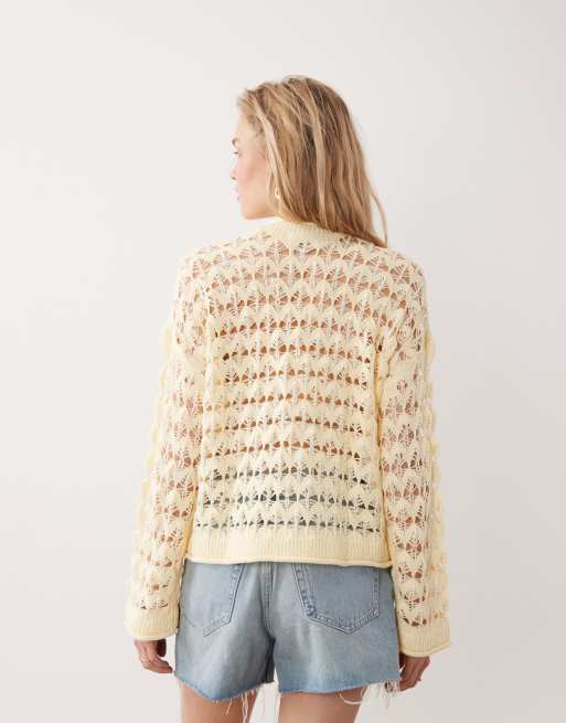 Miss Selfridge - Gehaakte trui met open steek in lichtgeel, 4 van 4