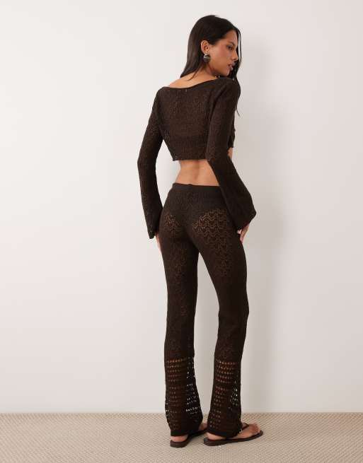 Miss Selfridge – Gehäkelte Hose in Braun mit weitem Bein, Kombiteil, 2 von 5