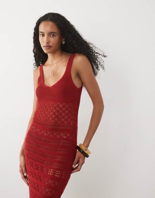 Miss Selfridge gehäkeltes Maxikleid in Rot, 3 von 4