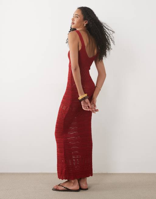 Miss Selfridge gehäkeltes Maxikleid in Rot, 4 von 4