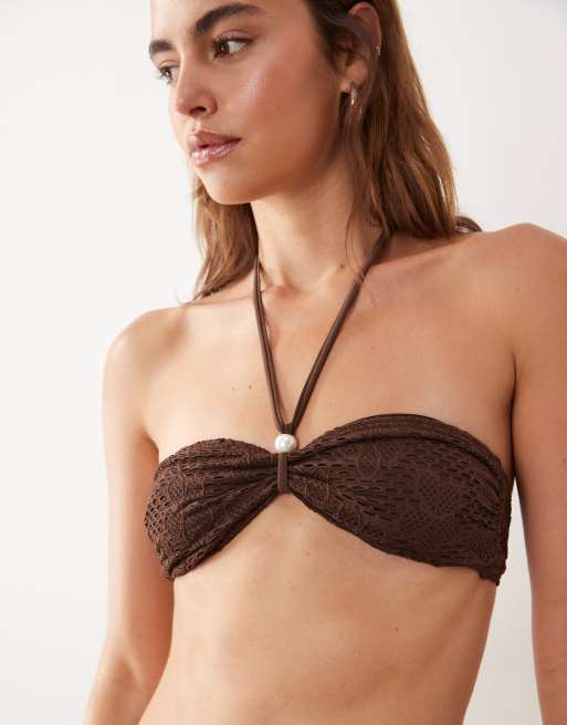 Miss Selfridge – Häkel-Bikini in Schokobraun, 2 von 3