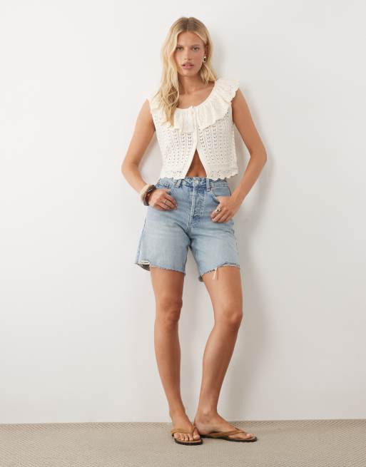 Miss Selfridge gehäkeltes Tanktop mit Kragendetail in Cremeweiß, 2 von 4
