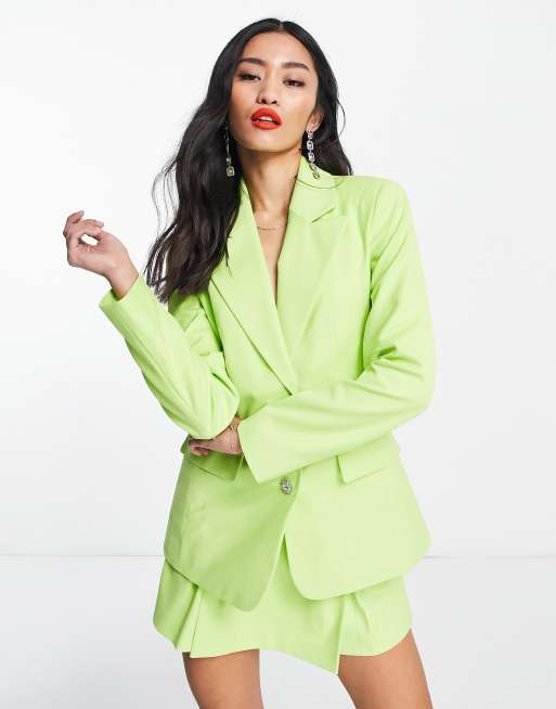 Miss Selfridge – Geknöpfter Blazer in Limettengrün mit Strassverzierung, Kombiteil