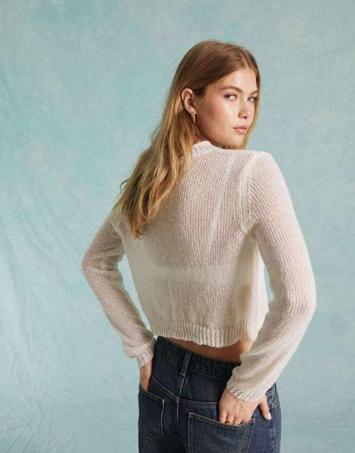 Miss Selfridge - Gennemsigtig og cremehvid trøje med hjertestrik, 2 af 4