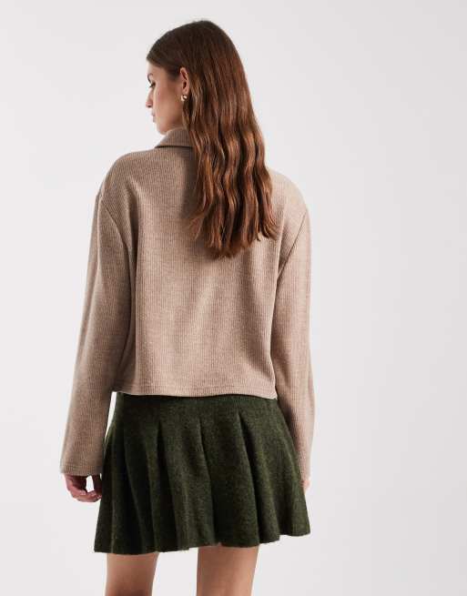 Miss Selfridge - Geplooide gebreide mini rok in olijfgroen, 5 van 5
