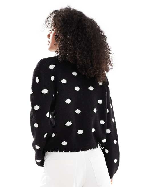 Miss Selfridge – Gepunktete Strickjacke in Schwarz mit Languettenstich, 3 von 4