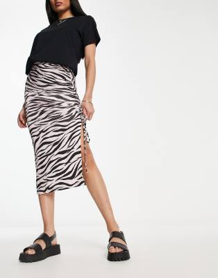 Miss Selfridge - Geraffter Midirock mit Zebraprint-Bunt