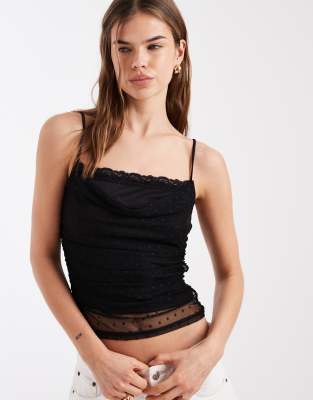 Miss Selfridge - Gerafftes Oberteil mit Polka Dots-Schwarz