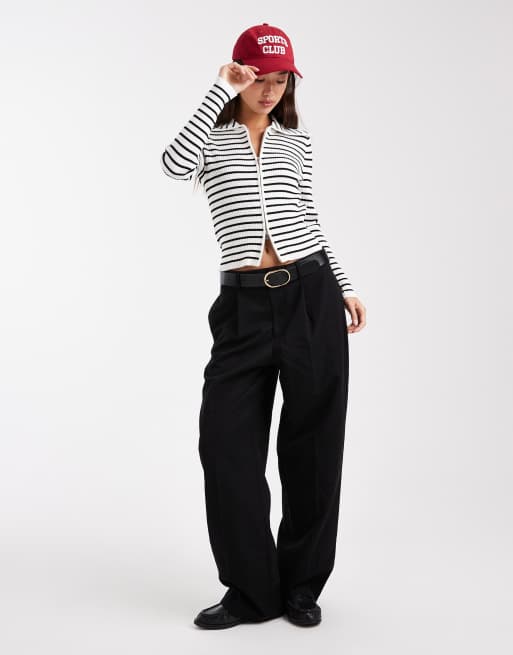 Miss Selfridge - Geribbeld gebreid vest met strepen, ritssluiting en kraag, 2 van 4
