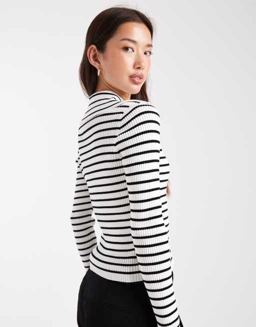 Miss Selfridge - Geribbeld gebreid vest met strepen, ritssluiting en kraag, 3 van 4