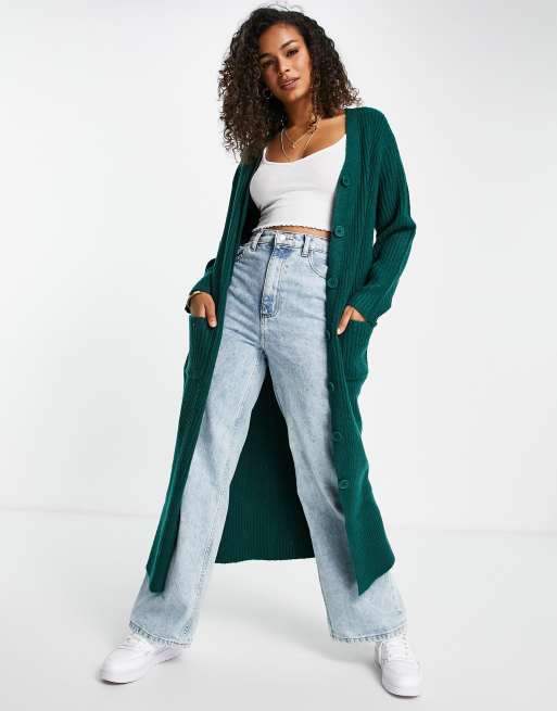 Miss Selfridge - Geribbeld lang vest in bosgroen