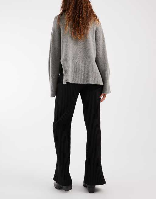 Miss Selfridge - Geribbelde broek met wijde pijpen in zwart, 3 van 5