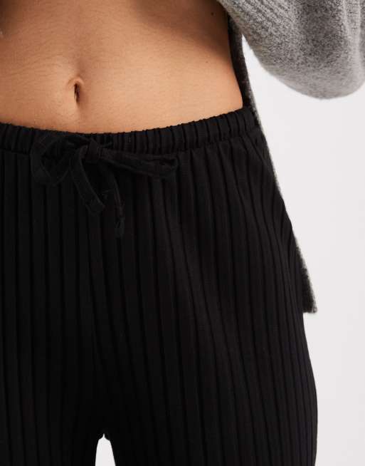 Miss Selfridge - Geribbelde broek met wijde pijpen in zwart, 4 van 5