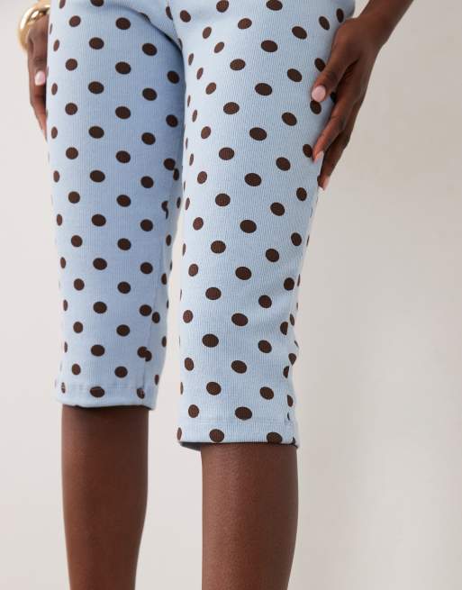 Miss Selfridge - Geribbelde capribroek in blauw met stippen, deel van co-ord set, 4 van 5