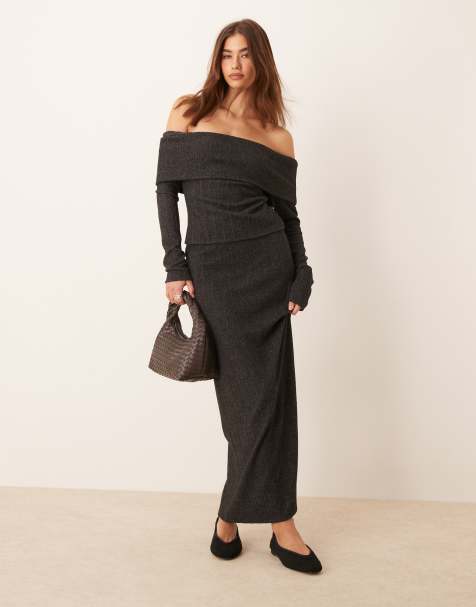Miss Selfridge - Geribbelde grofgebreide maxirok van geborstelde stof - view 1