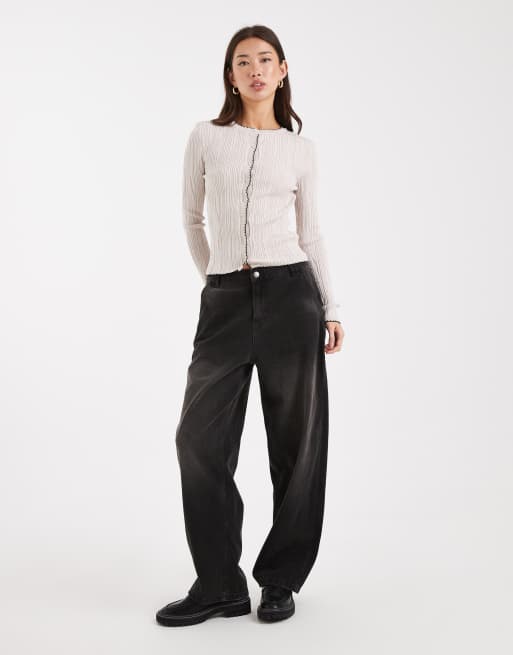 Miss Selfridge - Geribbelde trui met festonsteek in crème, 2 van 4
