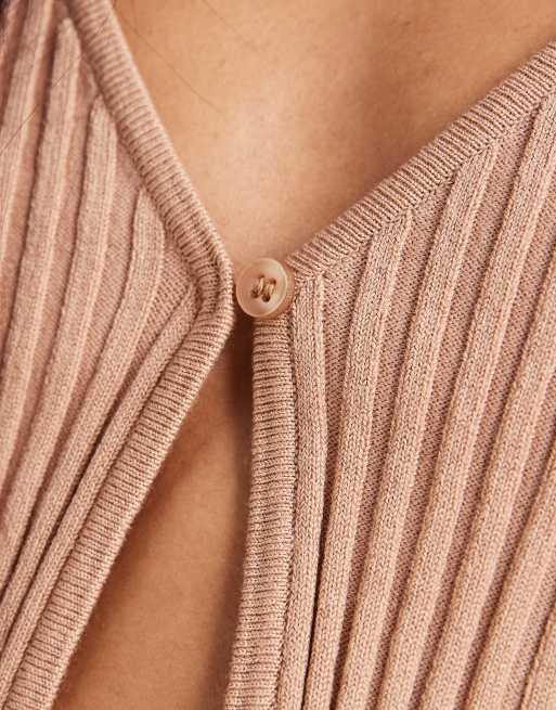 Miss Selfridge - Geribd vestje met enkele knoop in camel, 4 van 4