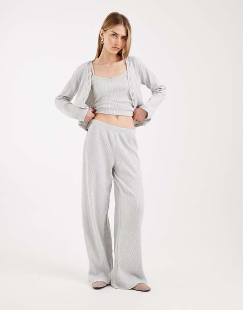 Miss Selfridge – Gerippte, angeraute Hose in Hellgrau, Kombiteil - view 1