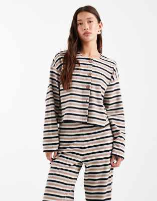 Miss Selfridge - Gerippte, angeraute Strickjacke mit Streifen, Kombiteil-Neutral
