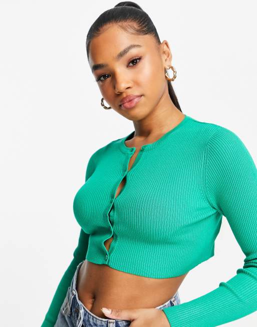 Miss Selfridge – Gerippte Strickjacke in Grün, Kombiteil - MGREEN