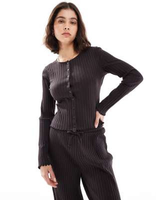 Miss Selfridge - Gerippte Strickjacke in Schokobraun-Brown