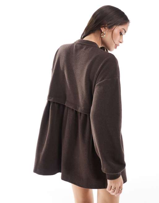 Miss Selfridge soft rib smock dress in chocolate