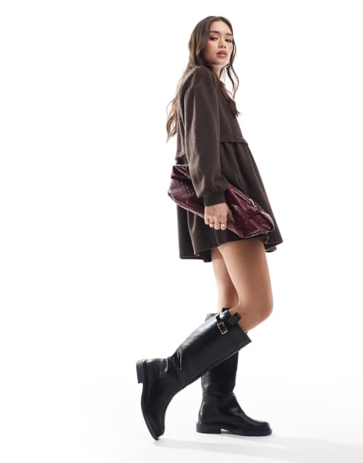 Miss Selfridge soft rib smock dress in chocolate