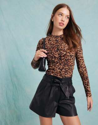 Miss Selfridge - Geripptes Strickjacke mit Leopardenmuster, Knopfleiste und Rundhalsausschnitt-Bunt