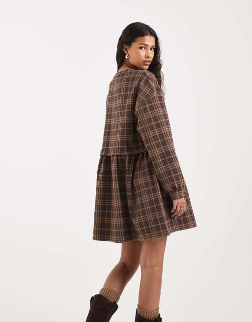 Miss Selfridge - Geruite gelaagde aangerimpelde jurk met korte mouwen, 4 van 4
