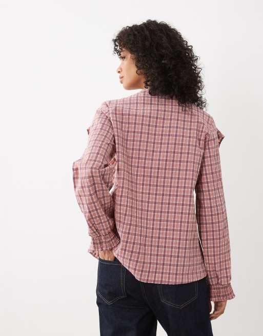 Miss Selfridge geruite oversized blouse met ruches, 4 van 4