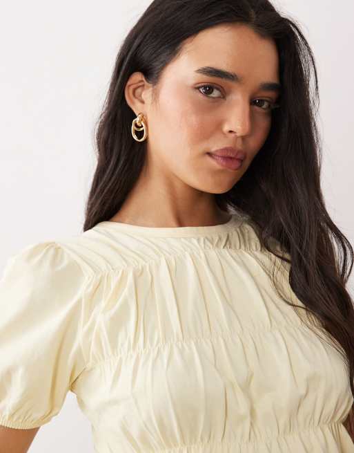 Miss Selfridge - Gesmokte top met peplum in lichtgeel, 3 van 4