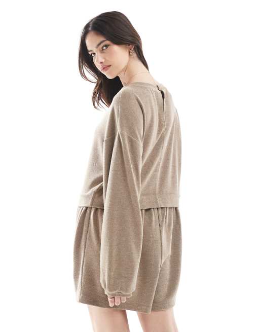 Miss Selfridge soft touch smock romper in brown