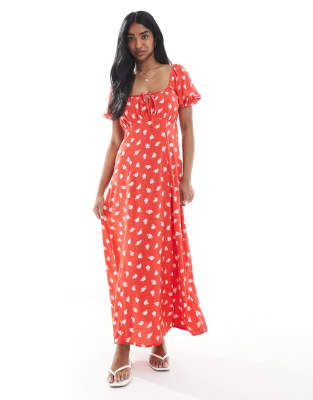 Miss Selfridge - Gesponnenes Freizeit-Maxikleid in Rot mit Blumenmuster-Bunt