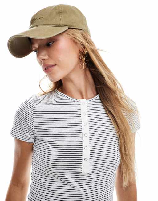 Miss Selfridge - Gestreept T-shirt met drukknopen in marineblauw en wit