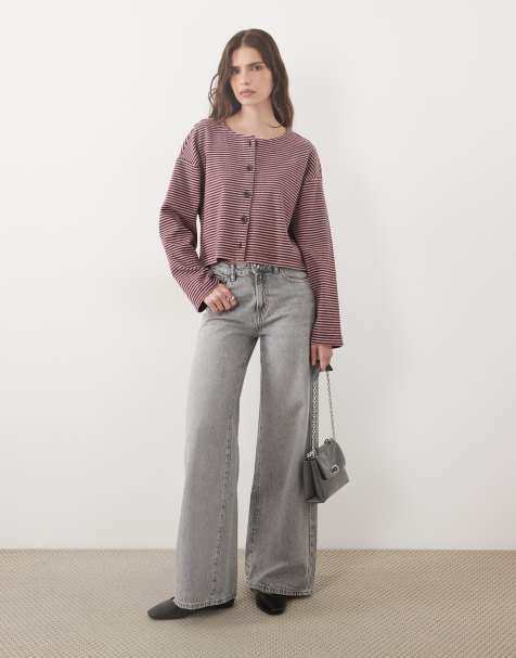 Miss Selfridge gestreept vest in roze en pruim - view 1