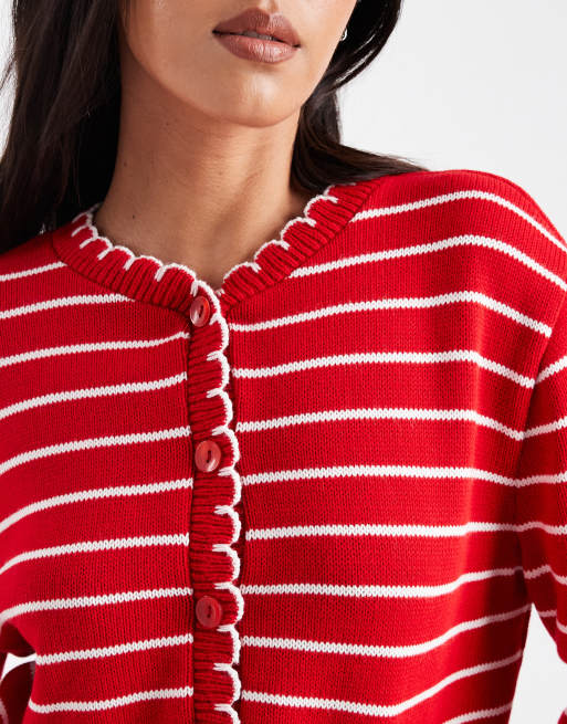 Miss Selfridge - Gestreept vest met festonsteek in rood, 2 van 4