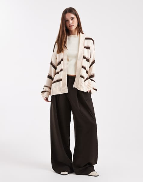 Miss Selfridge - Gestreept vest zonder sluiting in bruin en crème - view 1