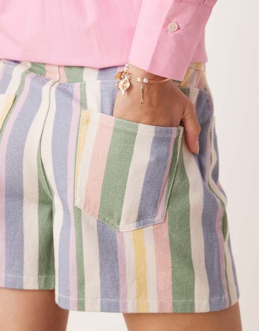 Miss Selfridge - Gestreepte denim short in multi, 5 van 5