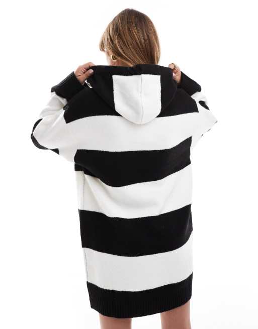 Miss Selfridge - Gestreepte oversized gebreide mini hoodiejurk, 4 van 4
