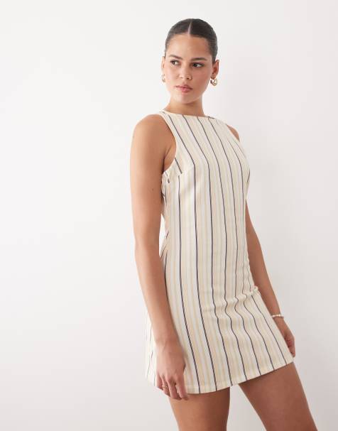 Miss Selfridge - Gestreepte rechtvallende denim jurk in multi - view 1