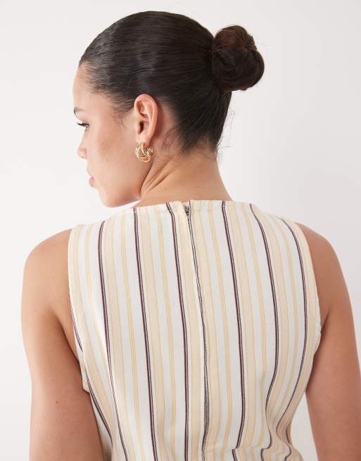 Miss Selfridge - Gestreepte rechtvallende denim jurk in multi, 3 van 4