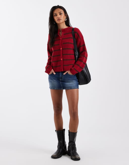 Miss Selfridge – Gestreifte Strickjacke in Rot und Braun, 2 von 4