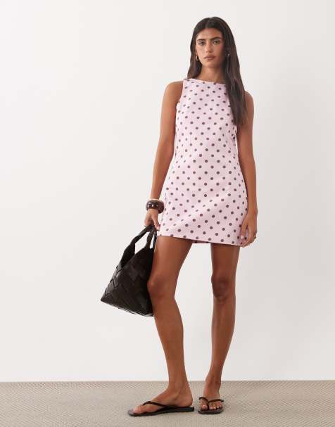 Miss Selfridge gestreiftes Denim-Hängerkleid mit pinken Punkten - view 1