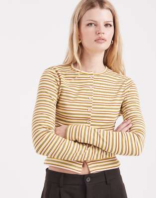 Miss Selfridge - Gestreiftes Polo-Oberteil mit Knopfleiste-Bunt