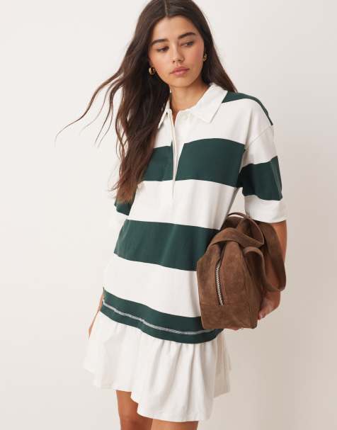 Miss Selfridge – Gestreiftes Rugby-Kleid mit Rüschensaum - view 1
